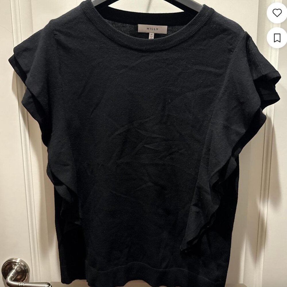 Milly Black Ruffle Sleeve Top – Size M
